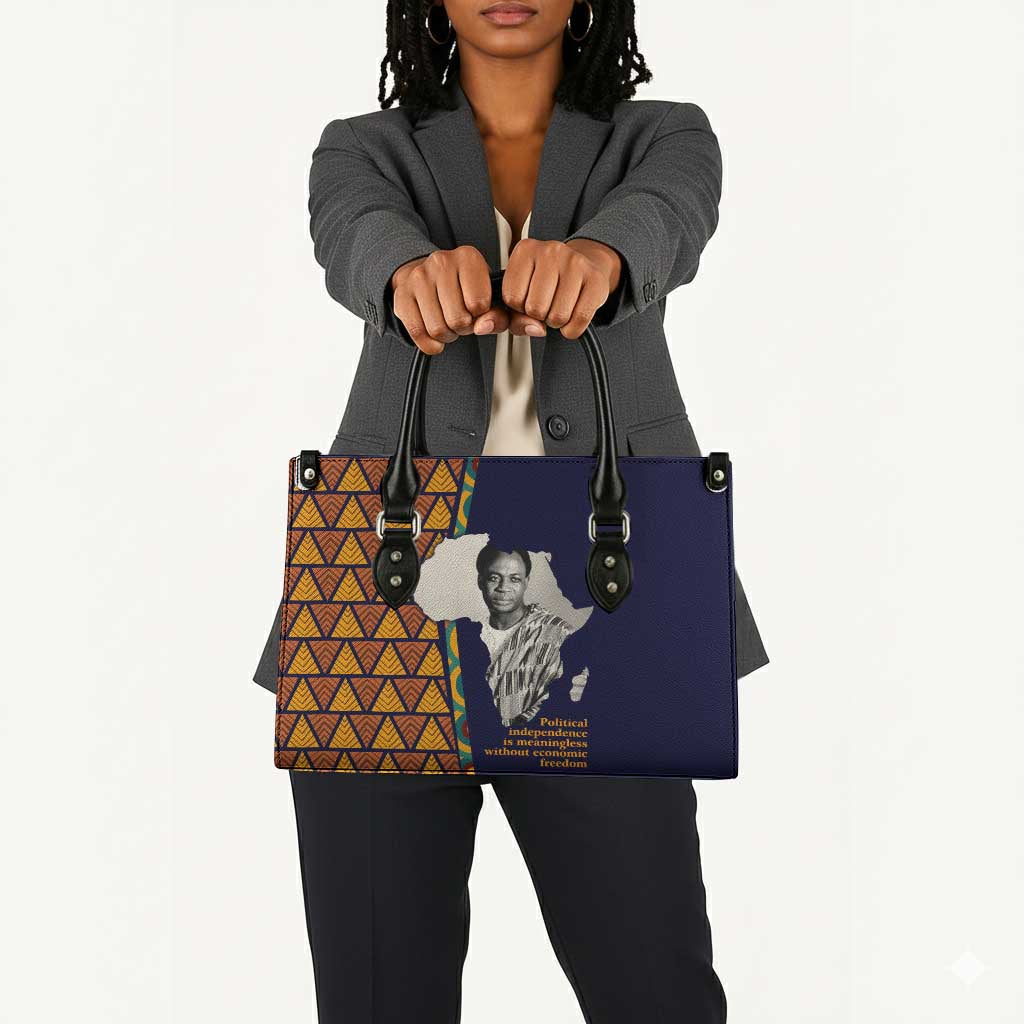 Kwame Nkrumah Ghana Leather Bag African Map Pattern Design and Economic Freedom Quote Tribute - African Pride