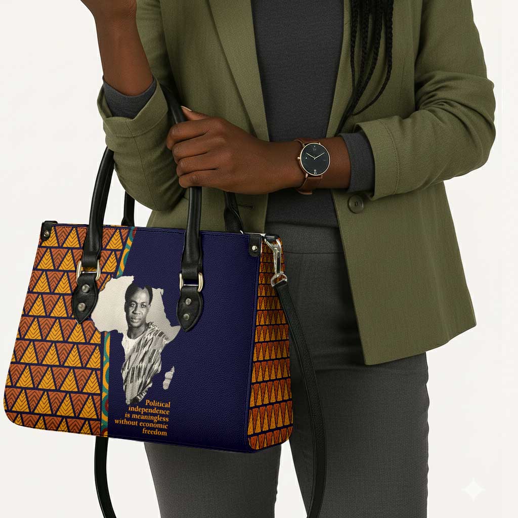 Kwame Nkrumah Ghana Leather Bag African Map Pattern Design and Economic Freedom Quote Tribute - African Pride