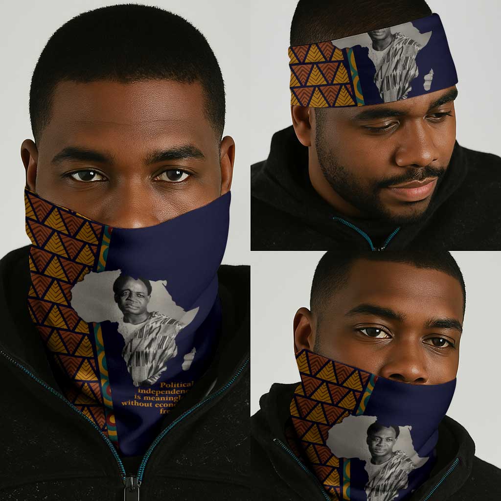 Kwame Nkrumah Ghana Neck Gaiter African Map Pattern Design and Economic Freedom Quote Tribute - African Pride
