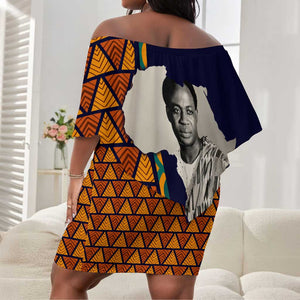 Kwame Nkrumah Ghana Off Shoulder Short Dress African Map Pattern Design and Economic Freedom Quote Tribute - African Pride