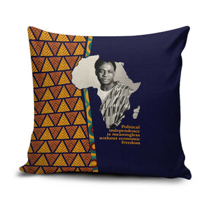 Kwame Nkrumah Ghana Pillow Cover African Map Pattern Design and Economic Freedom Quote Tribute - African Pride