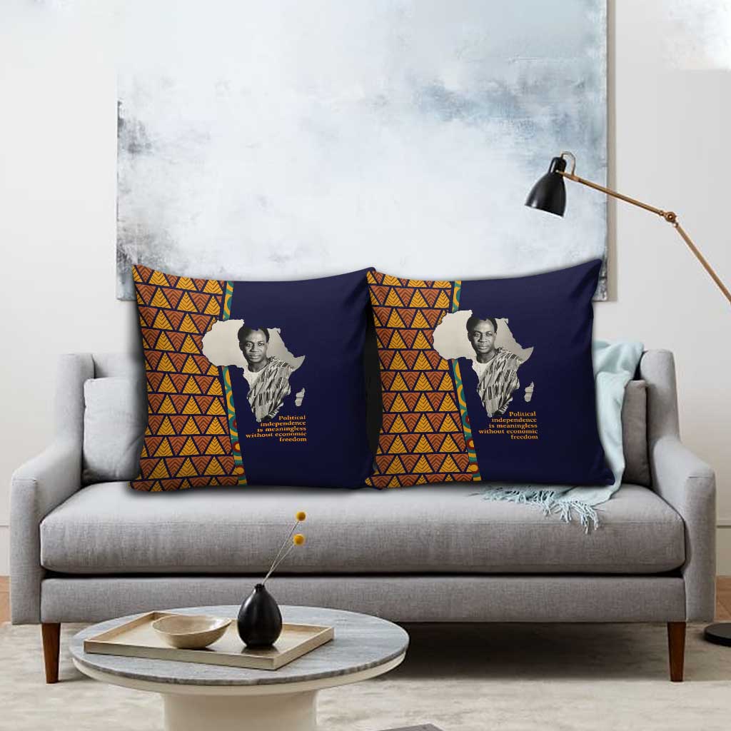 Kwame Nkrumah Ghana Pillow Cover African Map Pattern Design and Economic Freedom Quote Tribute - African Pride
