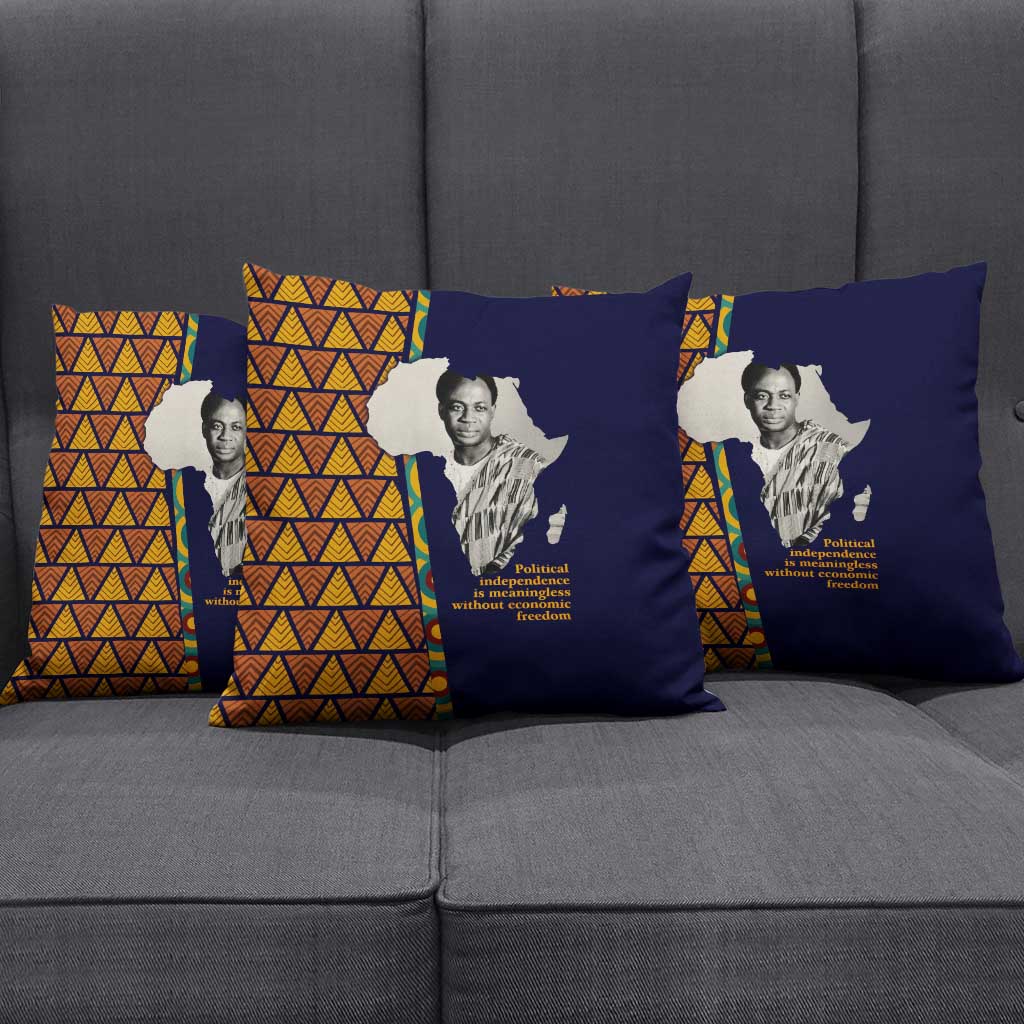 Kwame Nkrumah Ghana Pillow Cover African Map Pattern Design and Economic Freedom Quote Tribute - African Pride