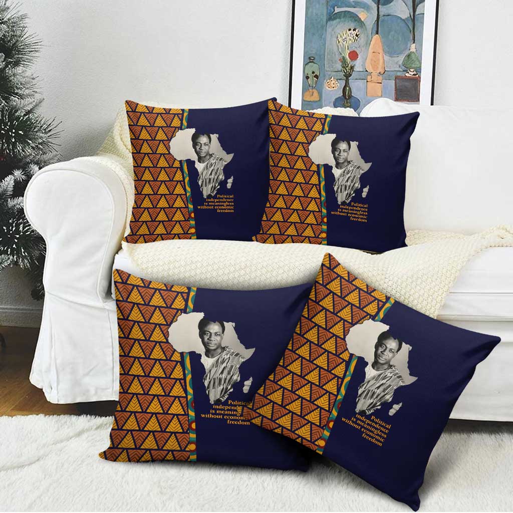 Kwame Nkrumah Ghana Pillow Cover African Map Pattern Design and Economic Freedom Quote Tribute - African Pride