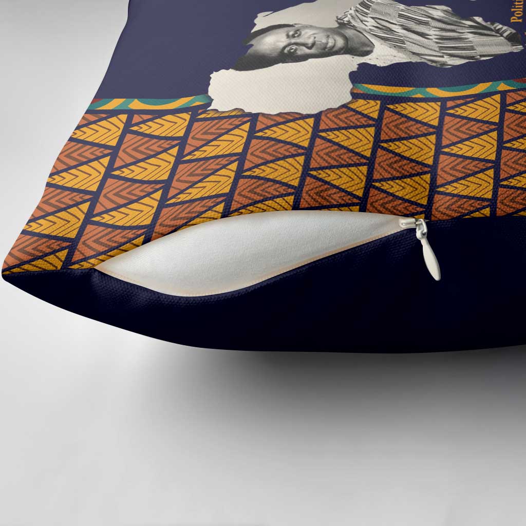 Kwame Nkrumah Ghana Pillow Cover African Map Pattern Design and Economic Freedom Quote Tribute - African Pride