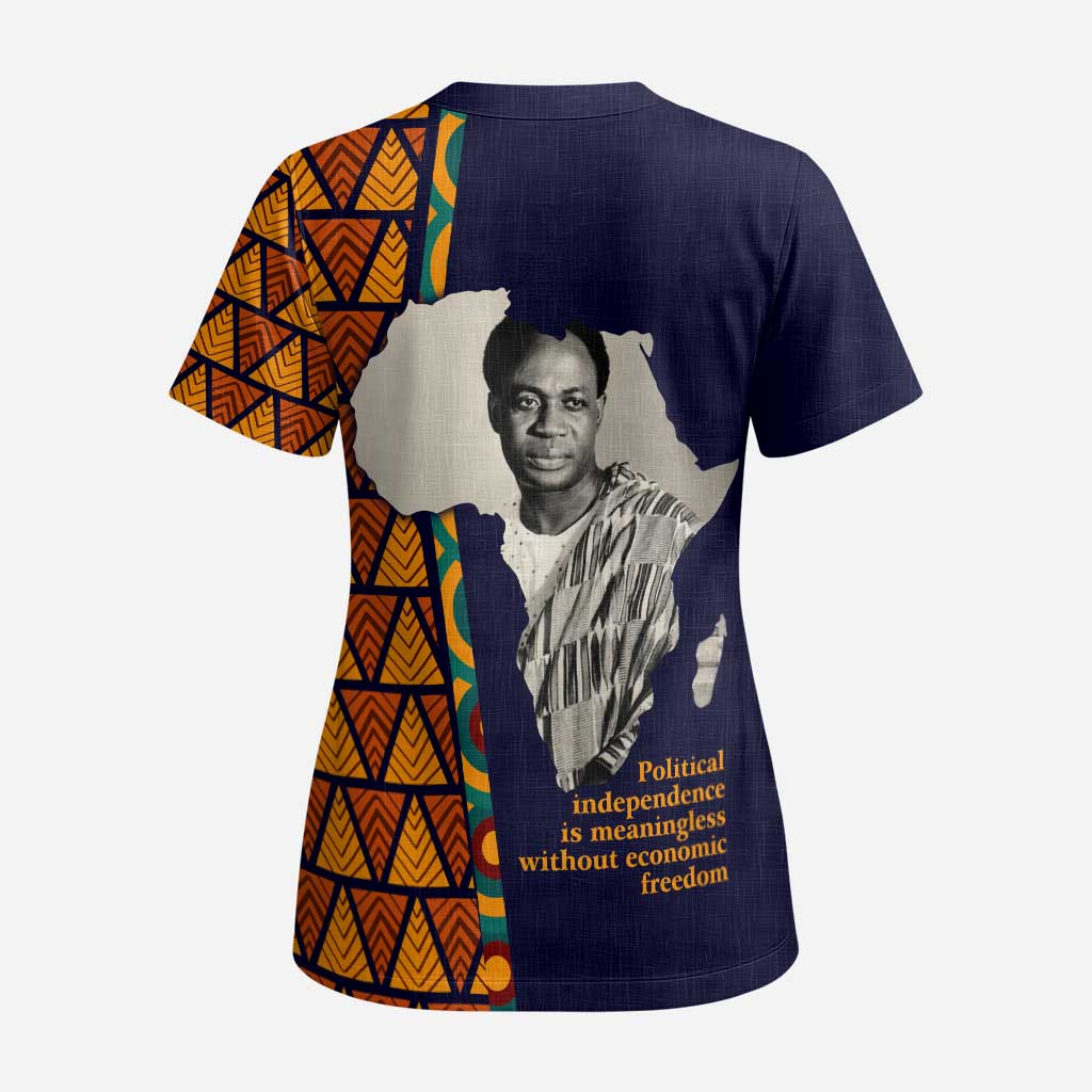 Kwame Nkrumah Ghana Scrub Top African Map Pattern Design and Economic Freedom Quote Tribute - African Pride