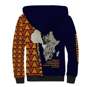 Kwame Nkrumah Ghana Sherpa Hoodie African Map Pattern Design and Economic Freedom Quote Tribute - African Pride