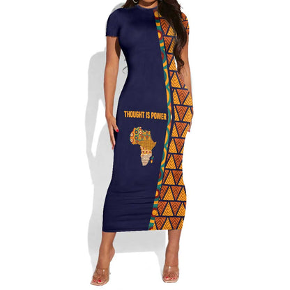 Kwame Nkrumah Ghana Short Sleeve Bodycon Dress African Map Pattern Design and Economic Freedom Quote Tribute - African Pride