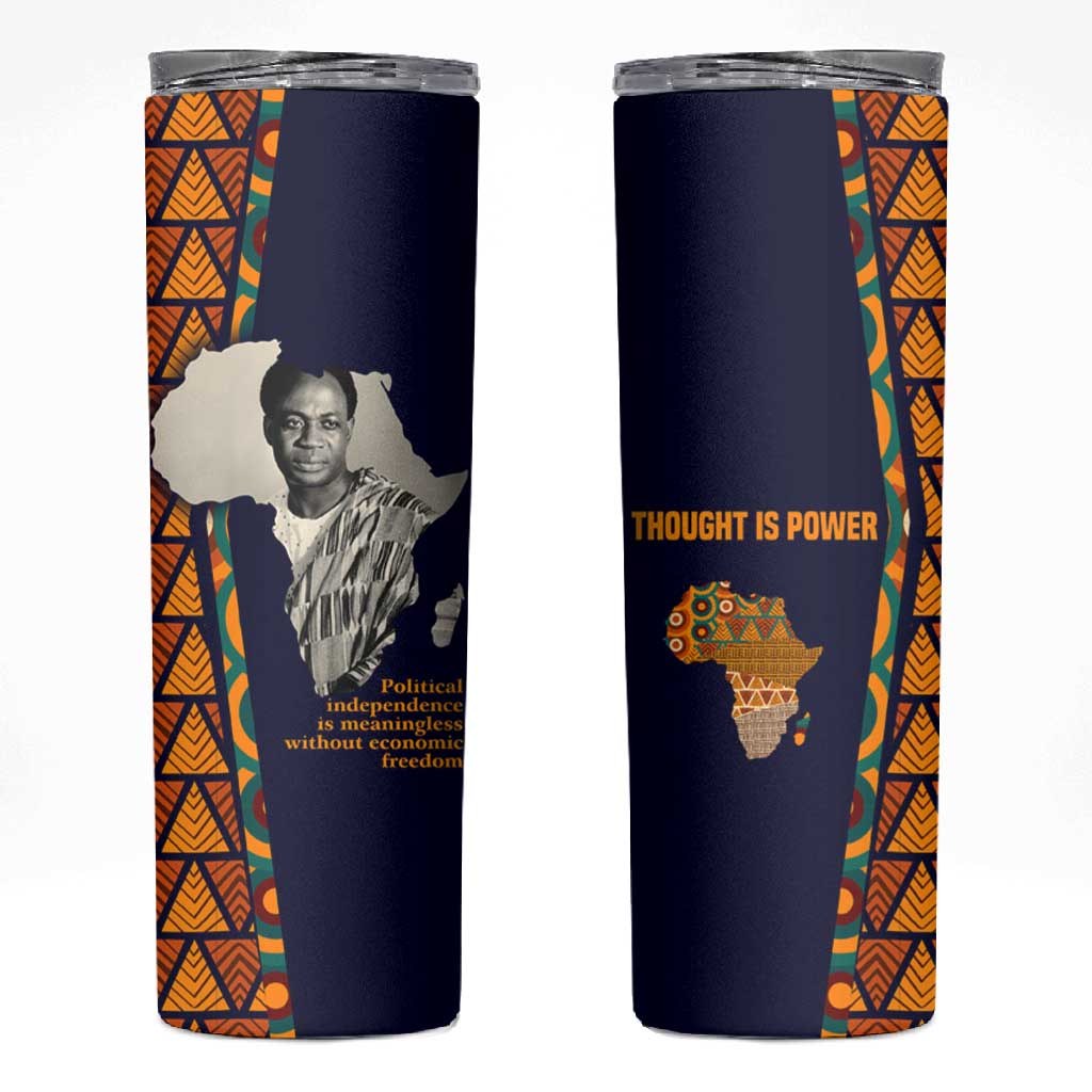 Kwame Nkrumah Ghana Skinny Tumbler African Map Pattern Design and Economic Freedom Quote Tribute - African Pride