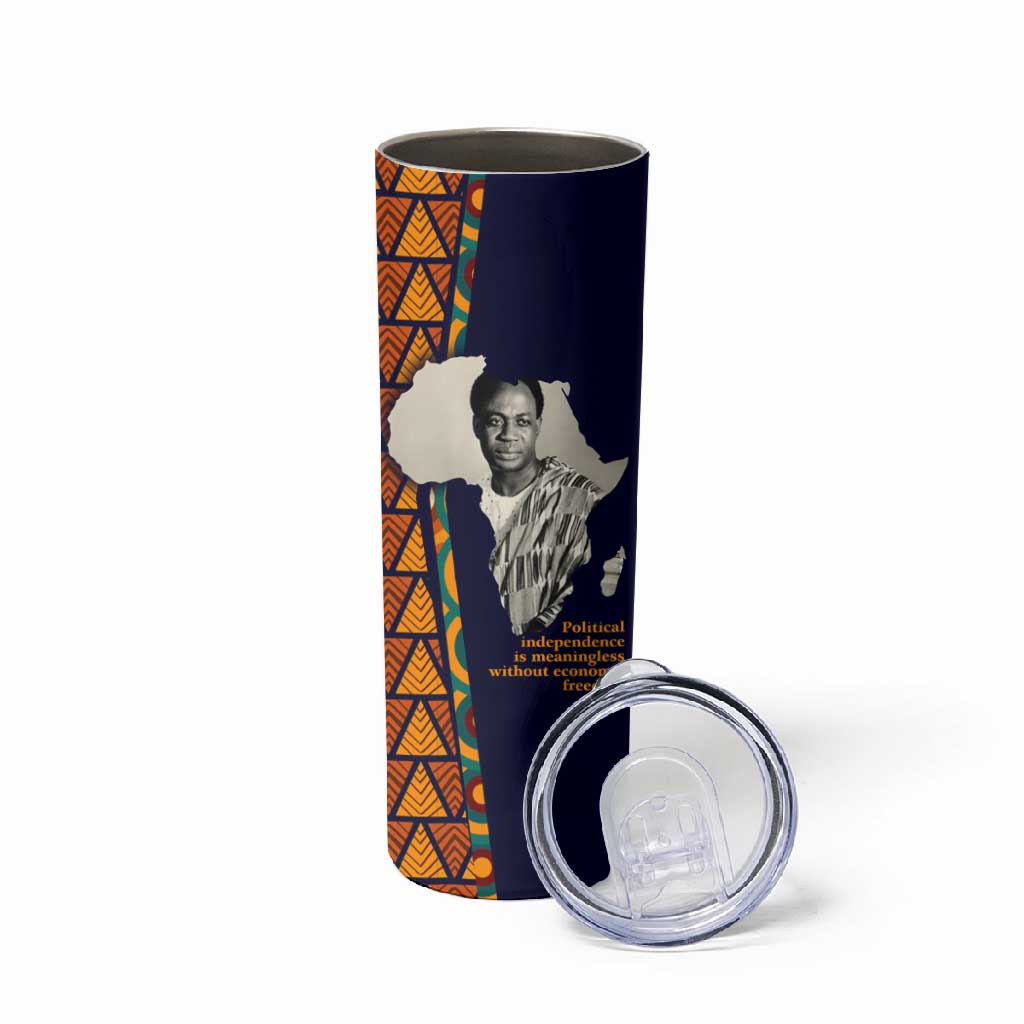 Kwame Nkrumah Ghana Skinny Tumbler African Map Pattern Design and Economic Freedom Quote Tribute - African Pride