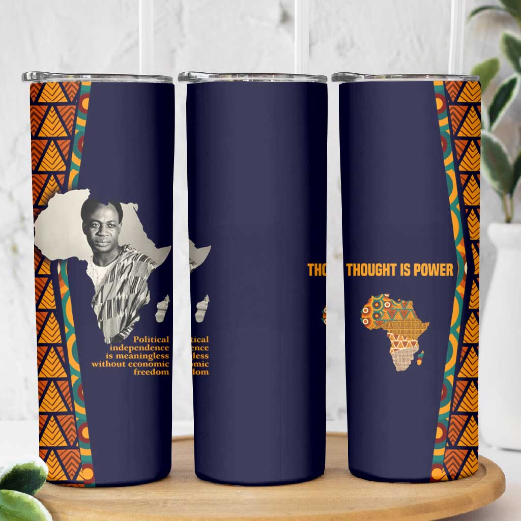 Kwame Nkrumah Ghana Skinny Tumbler African Map Pattern Design and Economic Freedom Quote Tribute - African Pride