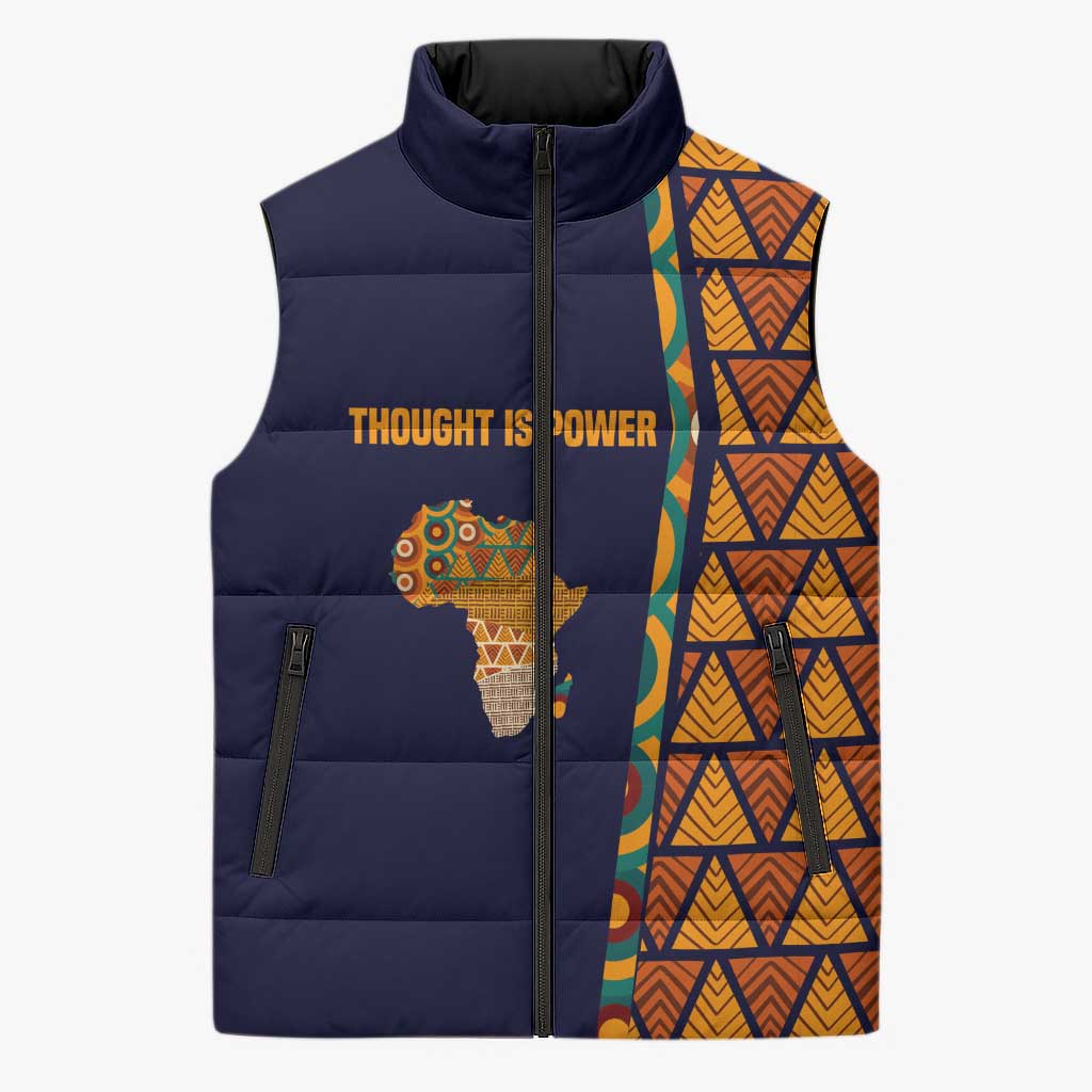 Kwame Nkrumah Ghana Sleeveless Puffer Jacket African Map Pattern Design and Economic Freedom Quote Tribute - African Pride