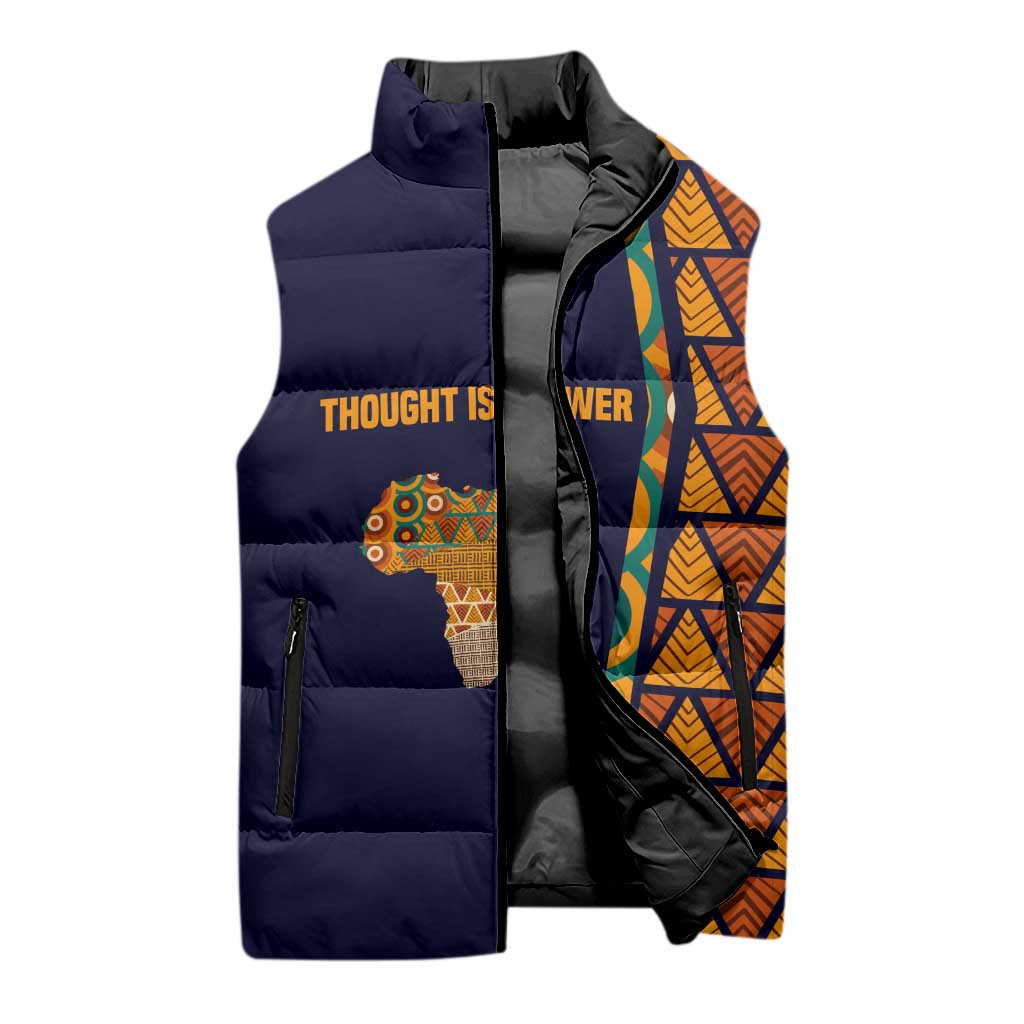 Kwame Nkrumah Ghana Sleeveless Puffer Jacket African Map Pattern Design and Economic Freedom Quote Tribute - African Pride
