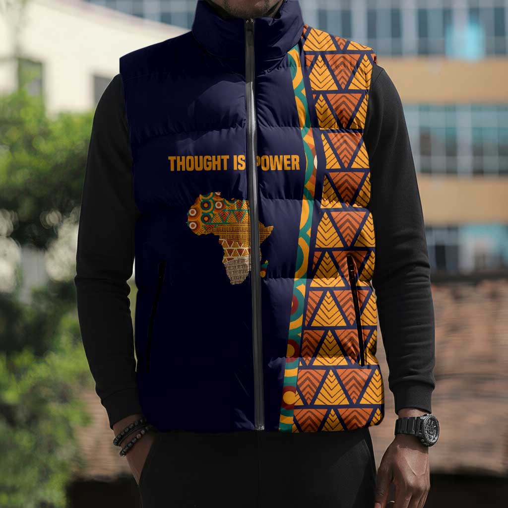 Kwame Nkrumah Ghana Sleeveless Puffer Jacket African Map Pattern Design and Economic Freedom Quote Tribute - African Pride