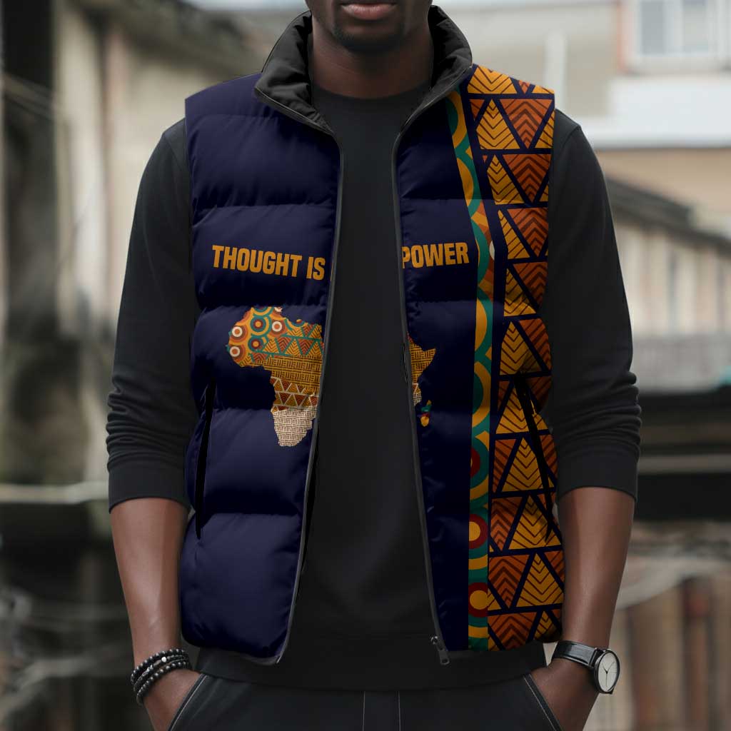 Kwame Nkrumah Ghana Sleeveless Puffer Jacket African Map Pattern Design and Economic Freedom Quote Tribute - African Pride