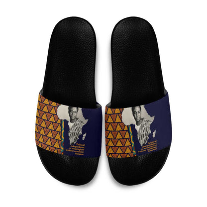 Kwame Nkrumah Ghana Slide Sandals African Map Pattern Design and Economic Freedom Quote Tribute - African Pride