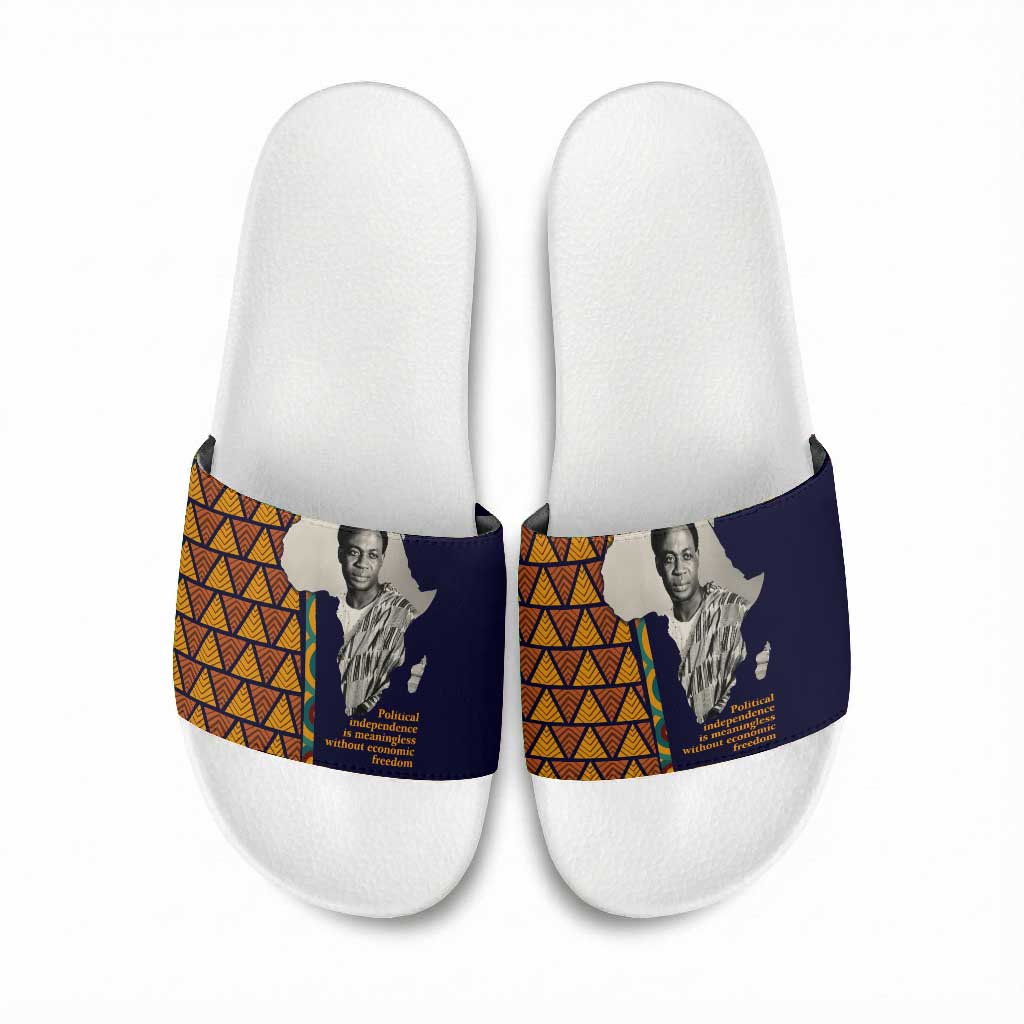 Kwame Nkrumah Ghana Slide Sandals African Map Pattern Design and Economic Freedom Quote Tribute - African Pride