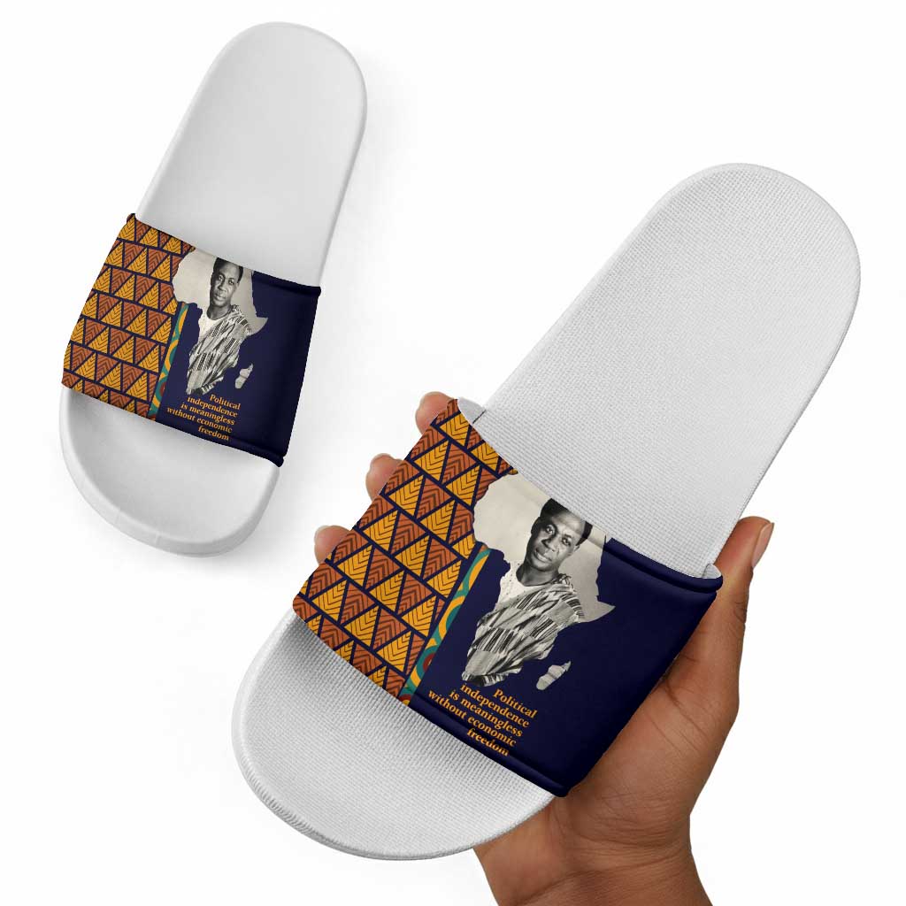 Kwame Nkrumah Ghana Slide Sandals African Map Pattern Design and Economic Freedom Quote Tribute - African Pride
