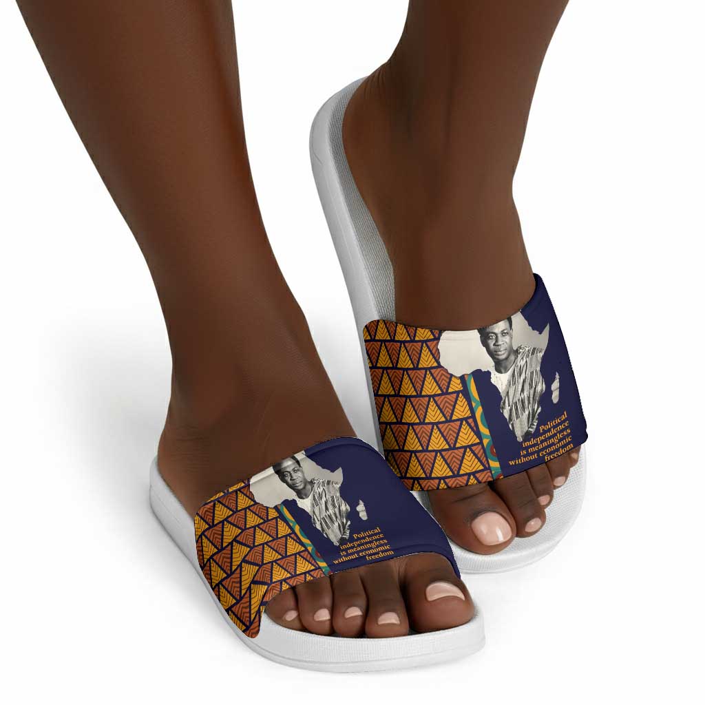 Kwame Nkrumah Ghana Slide Sandals African Map Pattern Design and Economic Freedom Quote Tribute - African Pride