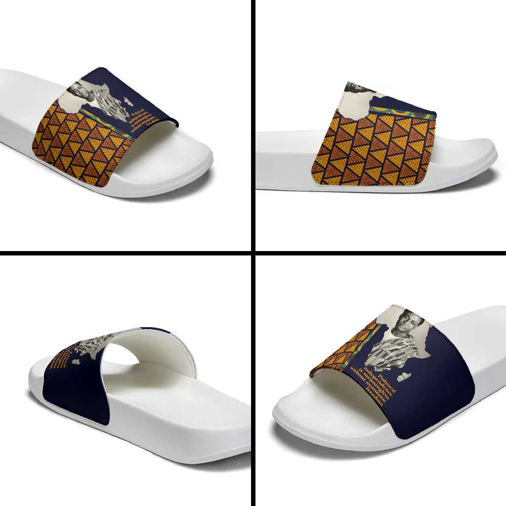 Kwame Nkrumah Ghana Slide Sandals African Map Pattern Design and Economic Freedom Quote Tribute - African Pride