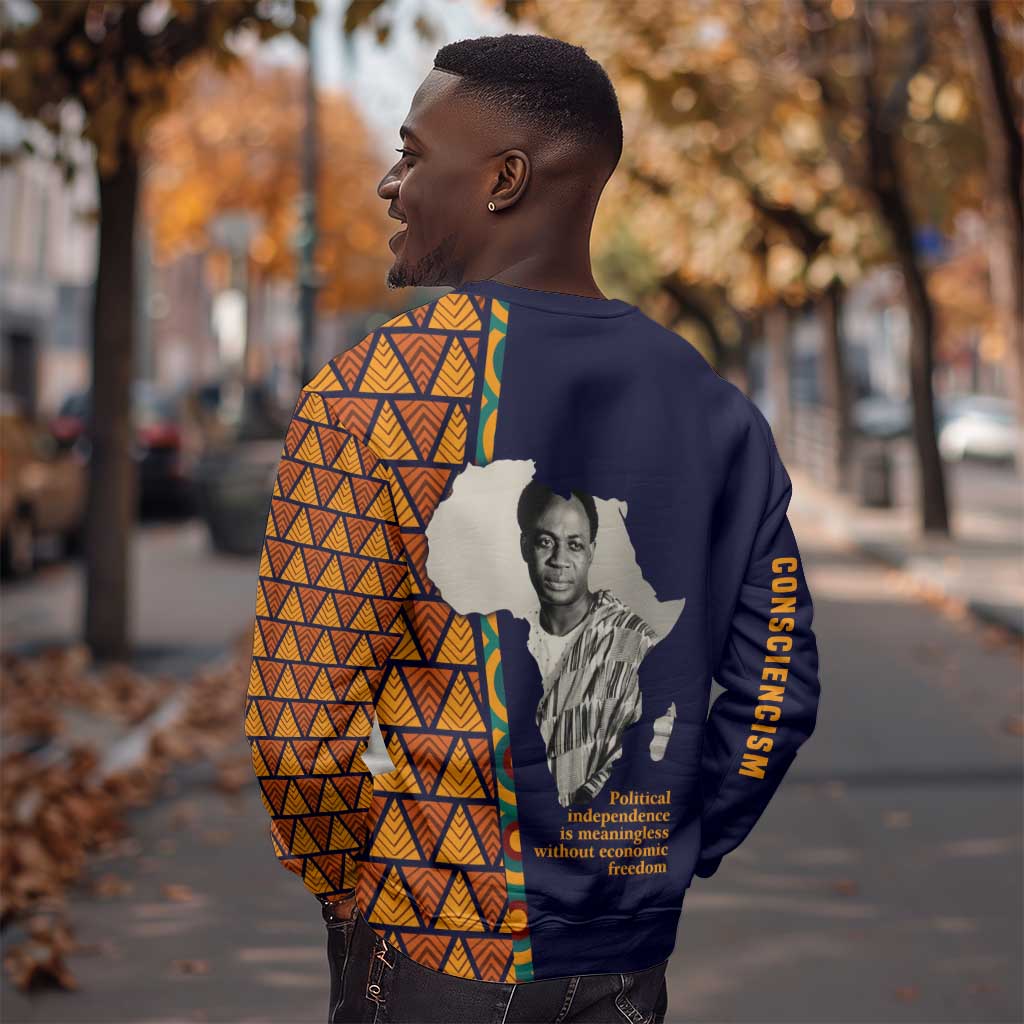 Kwame Nkrumah Ghana Sweatshirt African Map Pattern Design and Economic Freedom Quote Tribute - African Pride