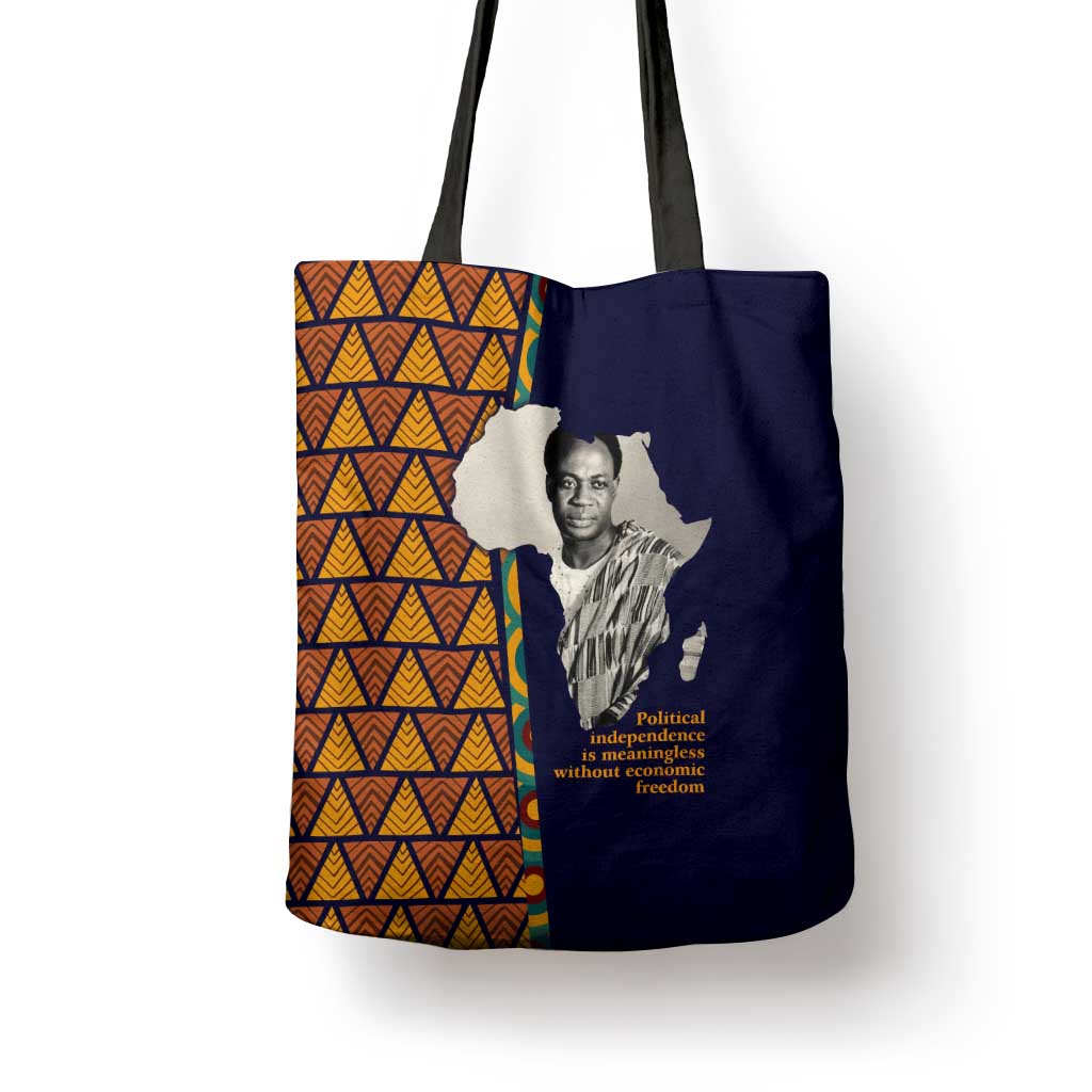 Kwame Nkrumah Ghana Tote Bag African Map Pattern Design and Economic Freedom Quote Tribute - African Pride