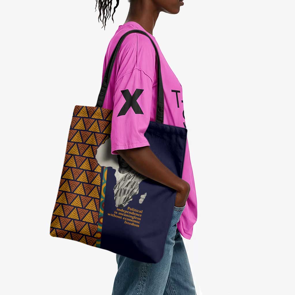 Kwame Nkrumah Ghana Tote Bag African Map Pattern Design and Economic Freedom Quote Tribute - African Pride