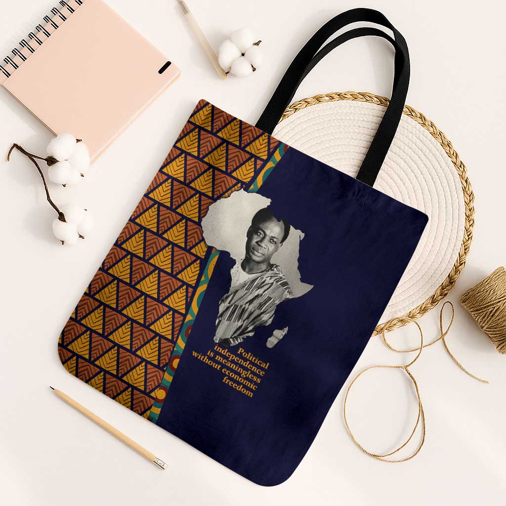 Kwame Nkrumah Ghana Tote Bag African Map Pattern Design and Economic Freedom Quote Tribute - African Pride