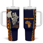 Kwame Nkrumah Ghana Tumbler With Handle African Map Pattern Design and Economic Freedom Quote Tribute - African Pride