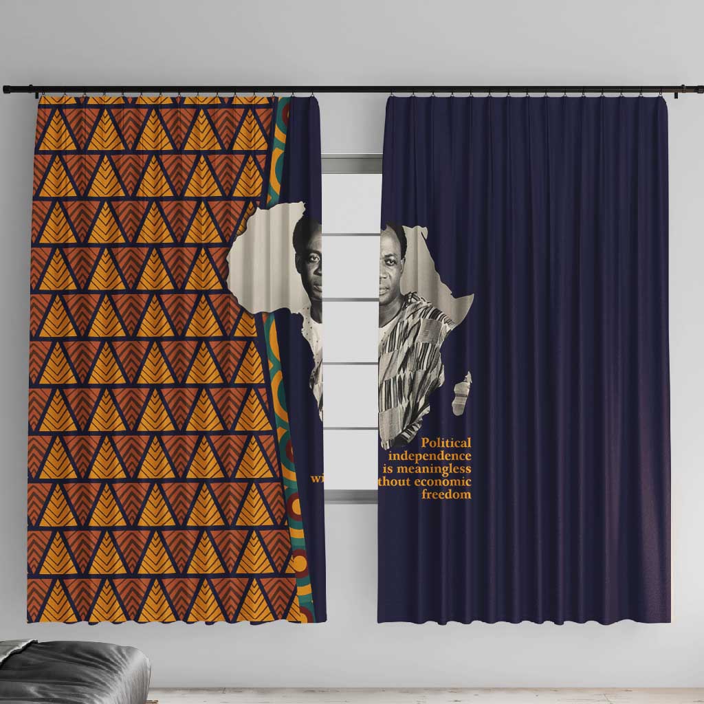 Kwame Nkrumah Ghana Window Curtain African Map Pattern Design and Economic Freedom Quote Tribute - African Pride