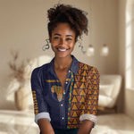 Kwame Nkrumah Ghana Women Casual Shirt African Map Pattern Design and Economic Freedom Quote Tribute - African Pride