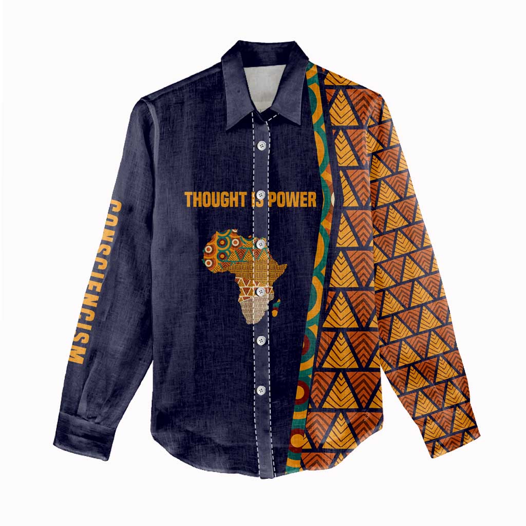 Kwame Nkrumah Ghana Women Casual Shirt African Map Pattern Design and Economic Freedom Quote Tribute - African Pride