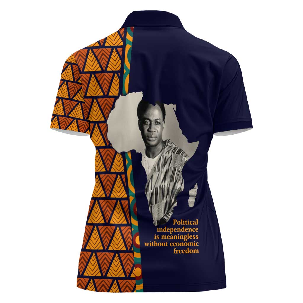 Kwame Nkrumah Ghana Women Polo Shirt African Map Pattern Design and Economic Freedom Quote Tribute - African Pride