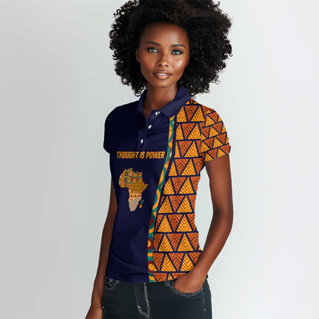 Kwame Nkrumah Ghana Women Polo Shirt African Map Pattern Design and Economic Freedom Quote Tribute - African Pride