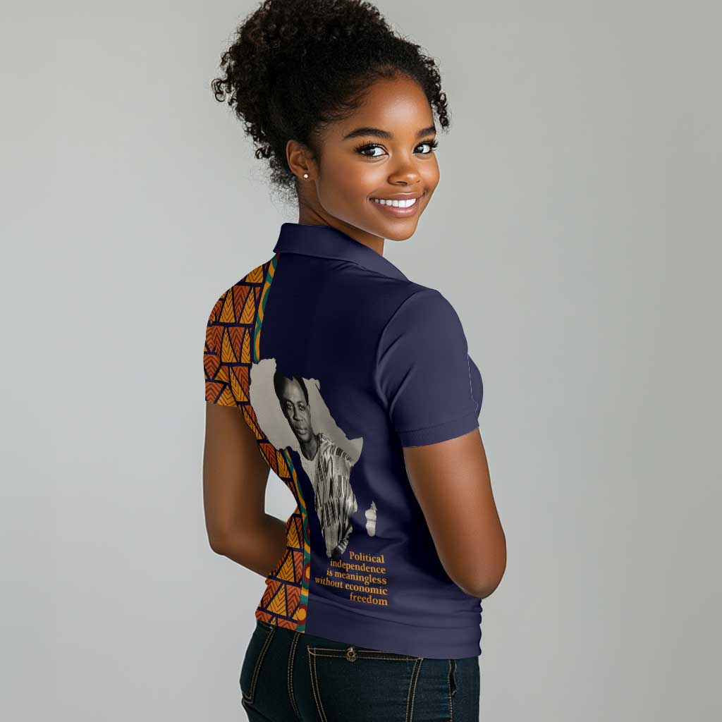 Kwame Nkrumah Ghana Women Polo Shirt African Map Pattern Design and Economic Freedom Quote Tribute - African Pride