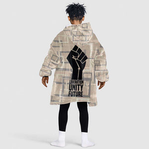 Kwame Nkrumah Kid Wearable Blanket Hoodie with Raised Fist Design and Independence Quote Ghana 1957 Tribute - African Pride