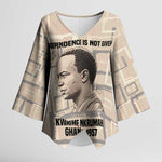 Kwame Nkrumah Kimono Sleeve Blouse with Raised Fist Design and Independence Quote Ghana 1957 Tribute - African Pride