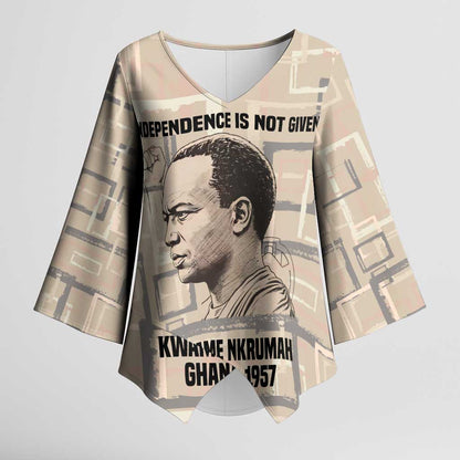 Kwame Nkrumah Kimono Sleeve Blouse with Raised Fist Design and Independence Quote Ghana 1957 Tribute - African Pride