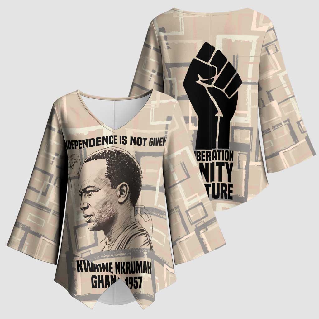 Kwame Nkrumah Kimono Sleeve Blouse with Raised Fist Design and Independence Quote Ghana 1957 Tribute - African Pride