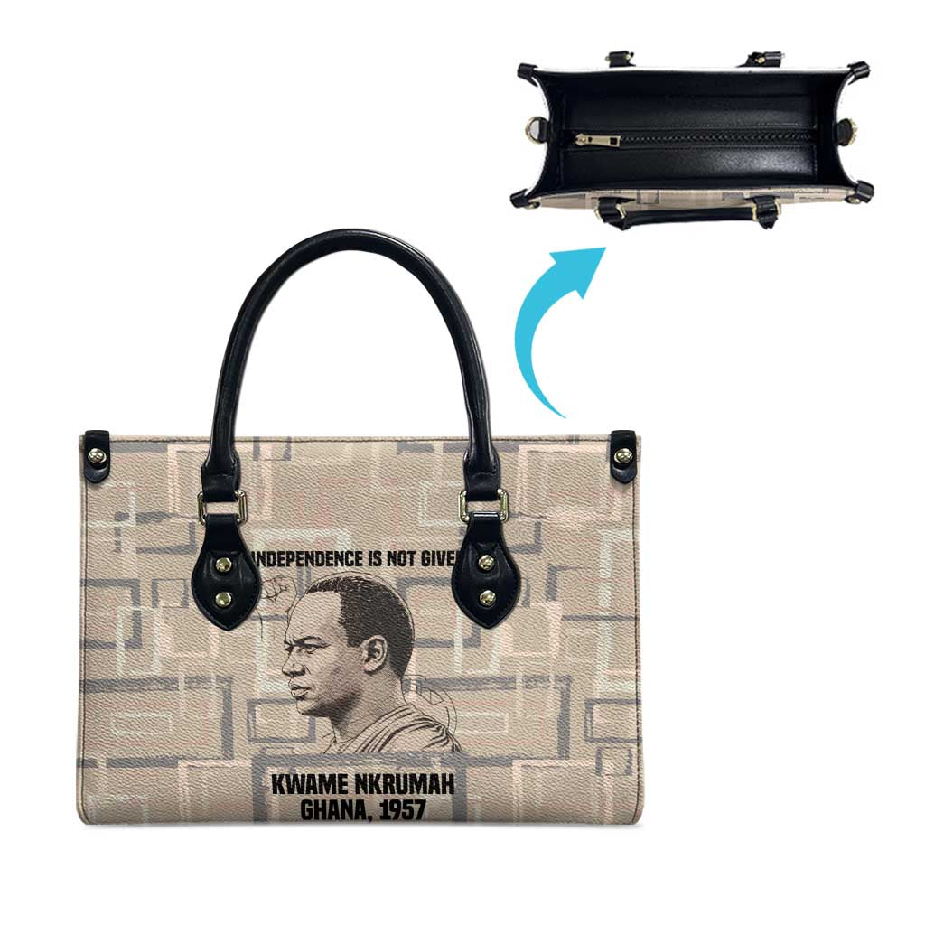 Kwame Nkrumah Leather Bag with Raised Fist Design and Independence Quote Ghana 1957 Tribute - African Pride
