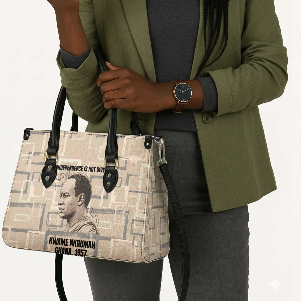 Kwame Nkrumah Leather Bag with Raised Fist Design and Independence Quote Ghana 1957 Tribute - African Pride
