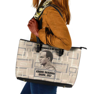 Kwame Nkrumah Leather Tote Bag with Raised Fist Design and Independence Quote Ghana 1957 Tribute - African Pride