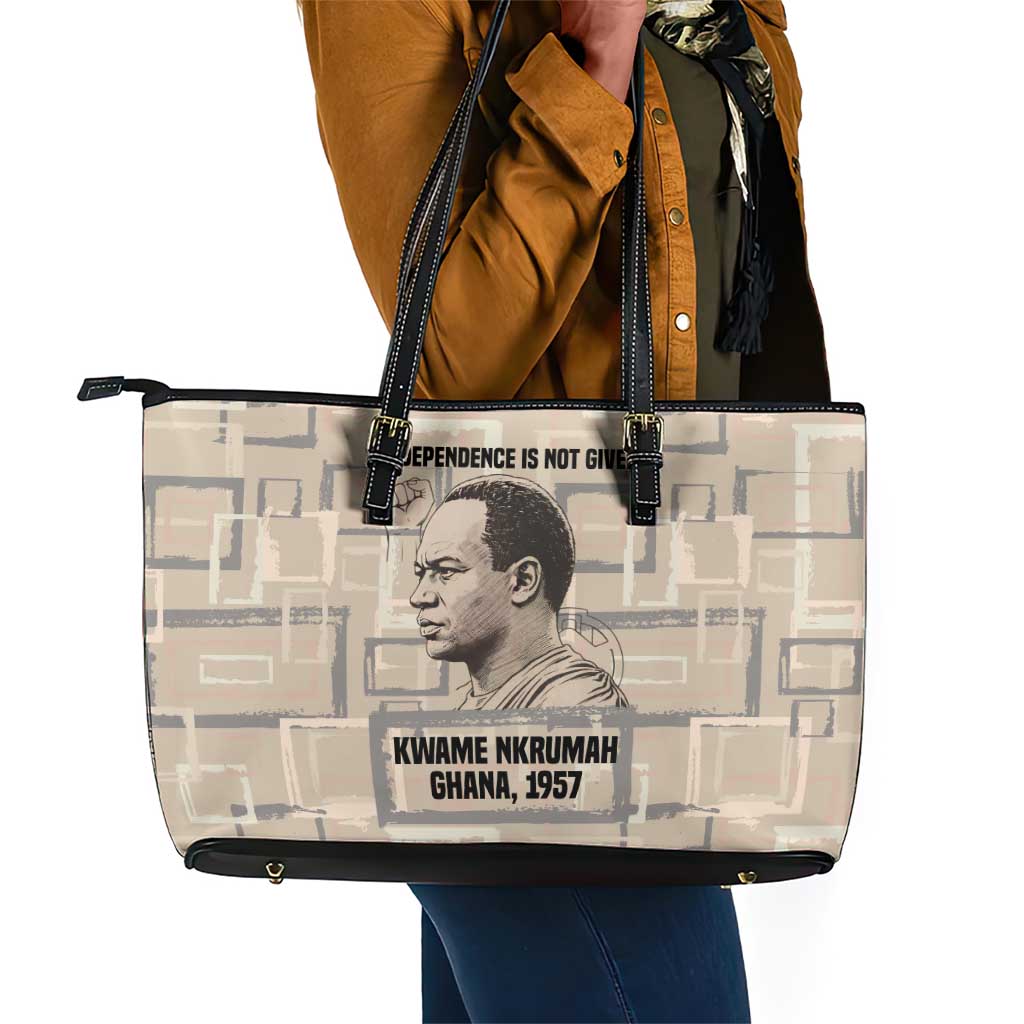 Kwame Nkrumah Leather Tote Bag with Raised Fist Design and Independence Quote Ghana 1957 Tribute - African Pride