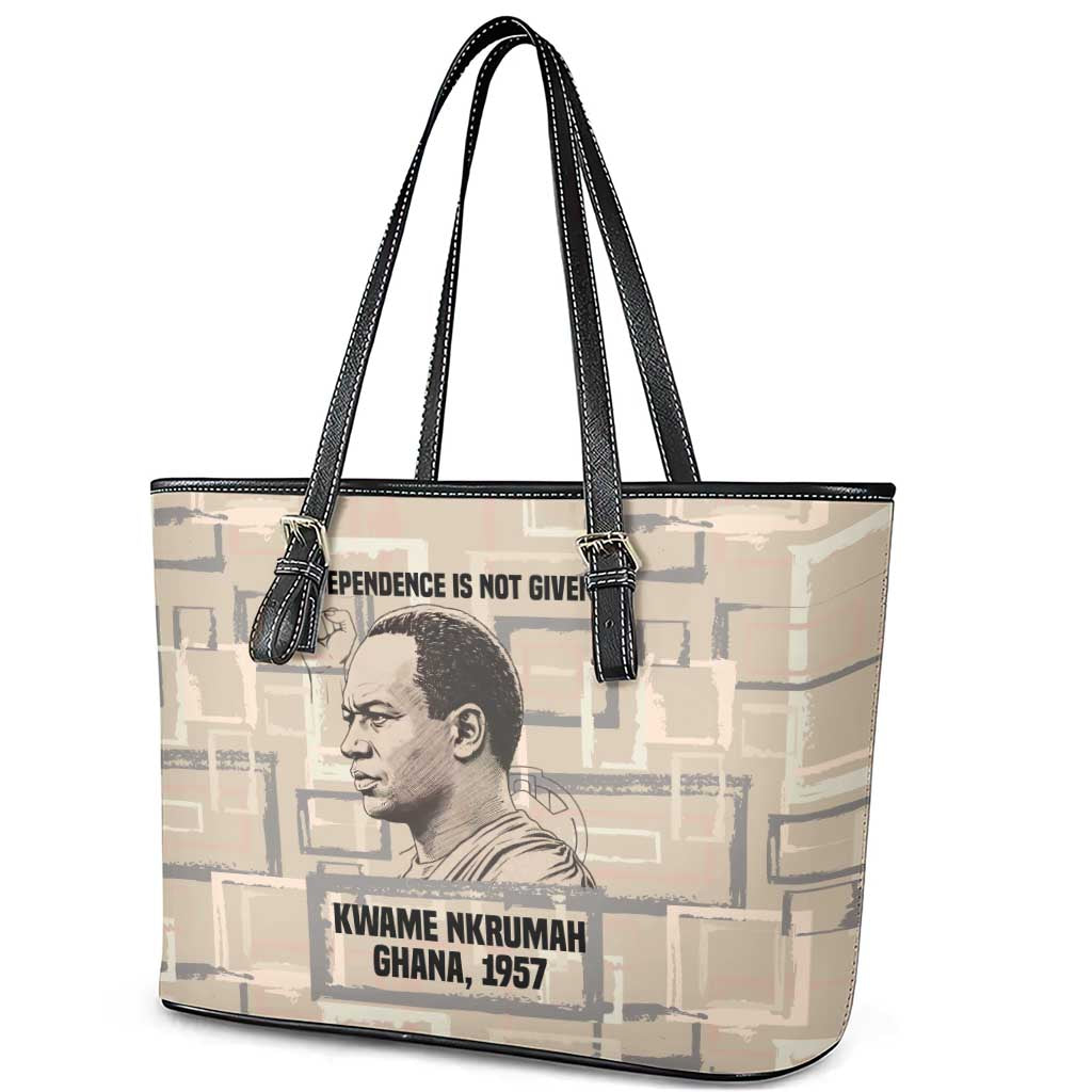 Kwame Nkrumah Leather Tote Bag with Raised Fist Design and Independence Quote Ghana 1957 Tribute - African Pride