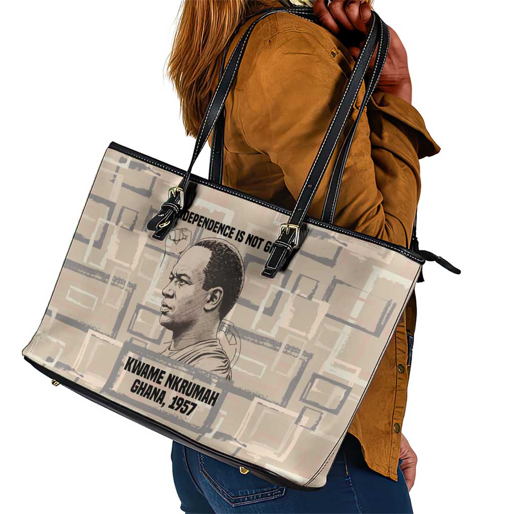 Kwame Nkrumah Leather Tote Bag with Raised Fist Design and Independence Quote Ghana 1957 Tribute - African Pride