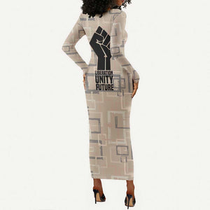 Kwame Nkrumah Long Sleeve Bodycon Dress with Raised Fist Design and Independence Quote Ghana 1957 Tribute - African Pride
