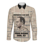 Kwame Nkrumah Long Sleeve Button Shirt with Raised Fist Design and Independence Quote Ghana 1957 Tribute - African Pride
