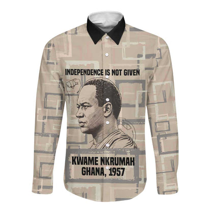 Kwame Nkrumah Long Sleeve Button Shirt with Raised Fist Design and Independence Quote Ghana 1957 Tribute - African Pride