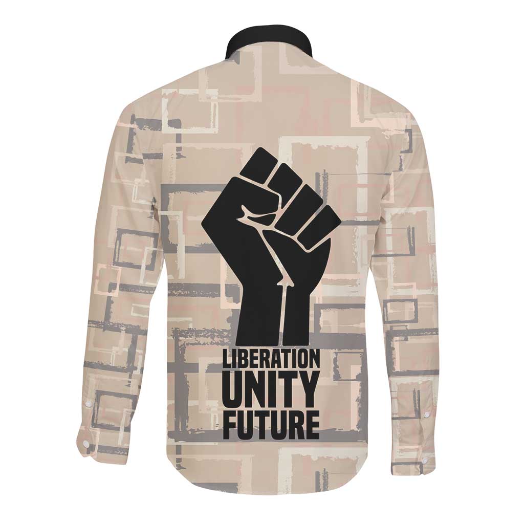 Kwame Nkrumah Long Sleeve Button Shirt with Raised Fist Design and Independence Quote Ghana 1957 Tribute - African Pride