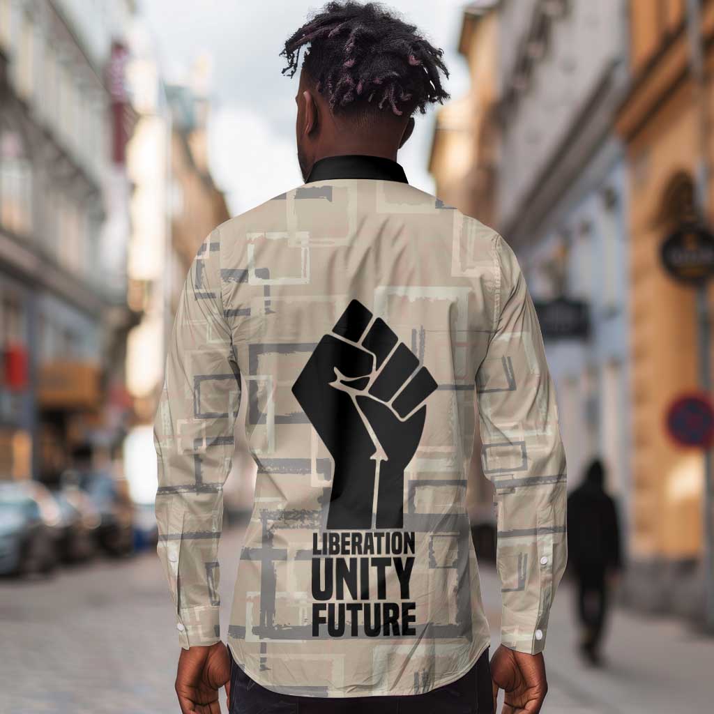 Kwame Nkrumah Long Sleeve Button Shirt with Raised Fist Design and Independence Quote Ghana 1957 Tribute - African Pride